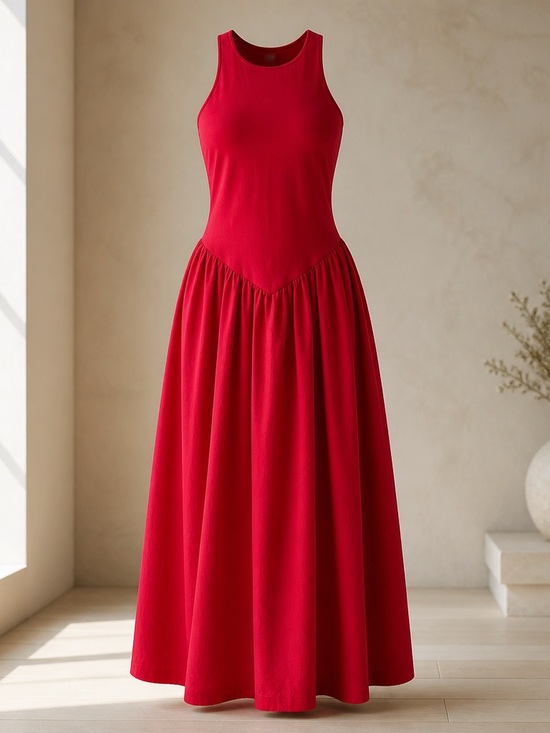 Anthropologie Dresses & Skirts - Anthropologie Sleek Sleeveless Red Maxi Dress with Flowing Gathered Skirt.NWT XL